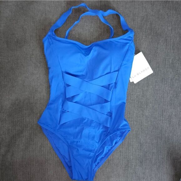 La Blanca Mio Strappy Back One-Piece women's blue Swimsuit size 12 - Picture 1 of 16